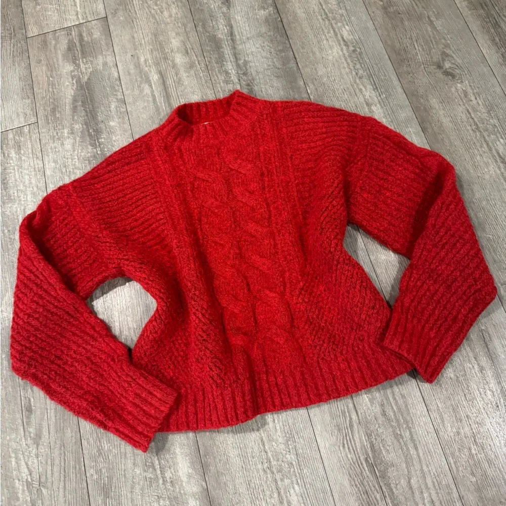 Treasure & Bond Vibrant Red Cable Knit Sweater